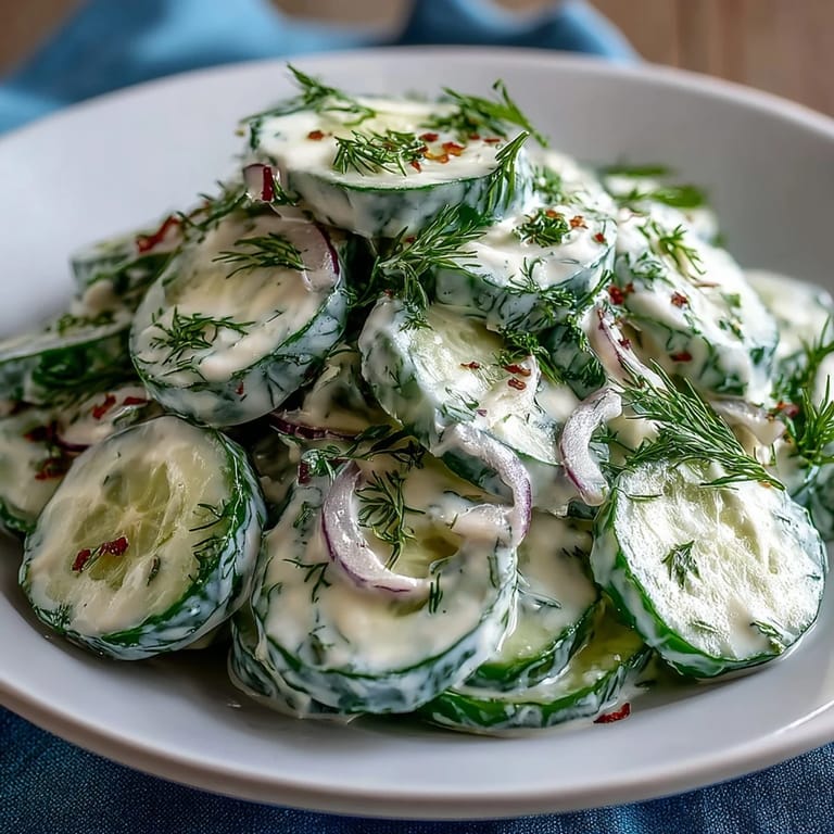 Creamy Cucumber Dill Salad, a light and tangy side dish with fresh dill and crisp cucumbers, ideal for warm weather meals.