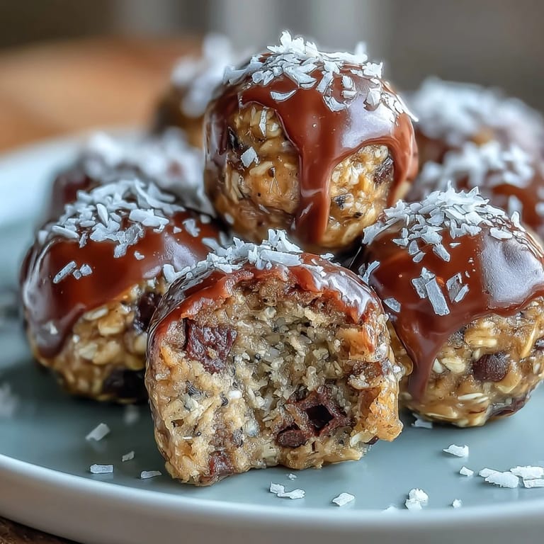 Wholesome peanut butter oat bites packed with mini chocolate chips, perfect for quick snacking or meal prep.