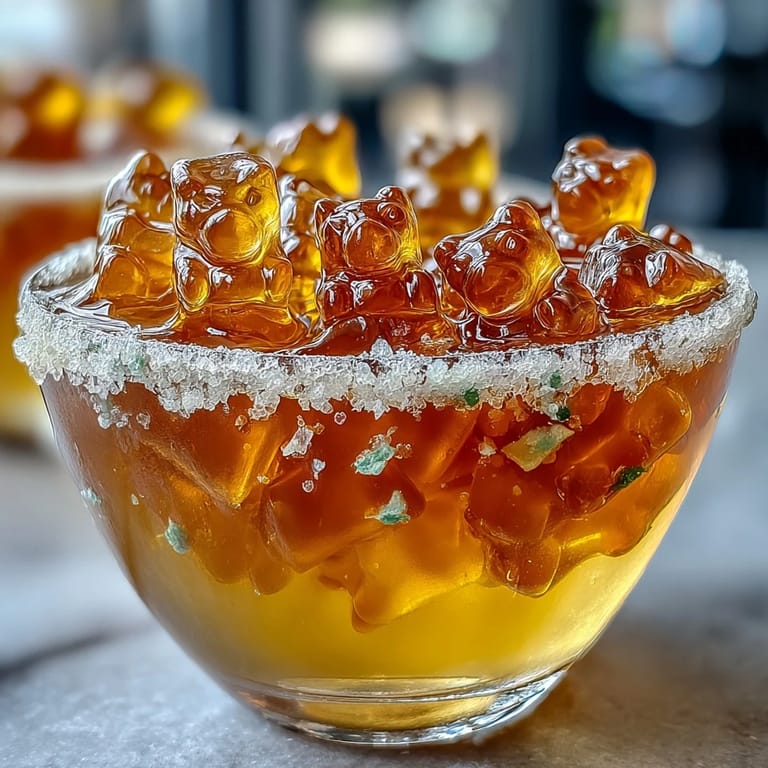 Chewy gummy bears suspended in cool Gummy Bear Lemonade Jelly Cups.