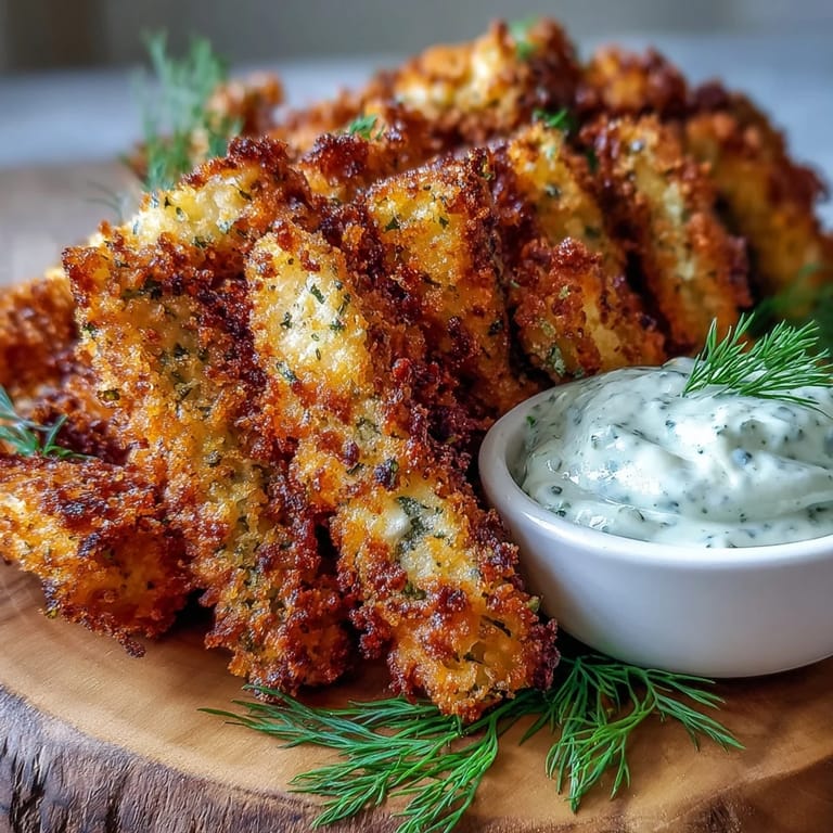 Golden, tangy pickle fries from the air fryer, ideal with creamy sriracha mayo.