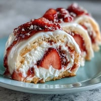 Golden crepes rolled with airy sponge cake, fresh strawberry slices, and fluffy whipped cream for a fusion dessert.