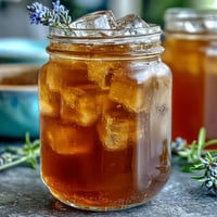A pitcher of lavender honey lemonade with fresh lemon slices and lavender sprigs, served over ice for a refreshing spring drink.
