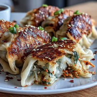 Golden pan-fried cabbage dumplings with crispy bottoms and savory vegetable filling.  