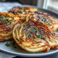 Golden roasted cabbage steaks seasoned with garlic, smoked paprika, and lemon zest for a vibrant, healthy side dish.  