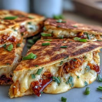 Golden kimchi quesadilla with crispy tortilla, melted cheese, and tangy kimchi—Korean-Mexican fusion for a satisfying snack or quick meal.